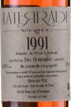 Laterrade Bas Armagnac Brut de Fut 1991 - арманьяк Латеррад Ба-Арманьяк Брют де Фут 1991 год 0.7 л