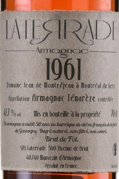 Laterrade Tenareze Brut de Fut 1961 - арманьяк Латеррад Тенарез Брют де Фют 1961 год 0.7 л