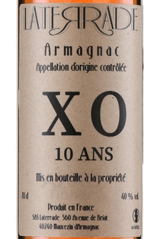 Laterrade XO 10 ans - арманьяк Латеррад ХО 10 лет 0.7 л