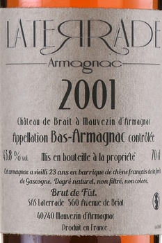 Laterrade Bas Armagnac Brut de Fut 2001 - арманьяк Латеррад Ба-Арманьяк Брют де Фут 2001 год 0.7 л
