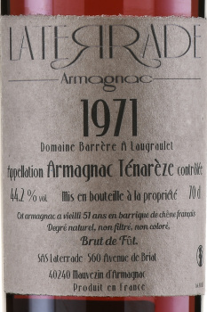 Laterrade Armagnac Tenareze Brut de Fut - арманьяк Латеррад Тенарез Брют де Фют 1971 год 0.7 л