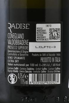 Radise Prosecco DOC - вино игристое Радизе Просекко 0.75 л белое экстра драй