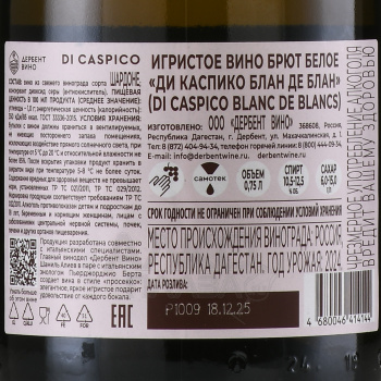 Вино игристое Ди Каспико Блан де Блан 0.75 л белое брют
