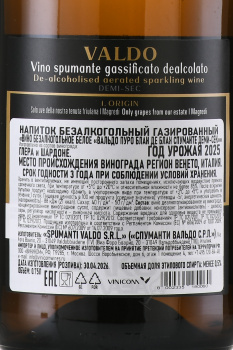 Valdo Puro Blanc de Blancs - вино игристое безалкогольное Вальдо Пуро Блан де Блан 0.75 л белое полусладкое