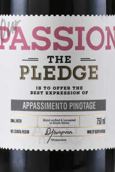 The Pledge Our Passion Appassimento Pinotage - вино Зе Пледж Ауа Пешн Аппассименто Пинотаж 0.75 л красное полусухое