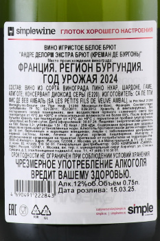 Andre Delorme Extra Brut Cremant de Bourgogne - вино игристое Андре Делорм Экстра Брют Креман де Бургонь 0.75 л белое экстра брют