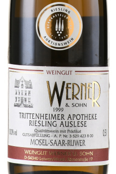 Weingut Werner & Sohn Trittenheimer Apotheke Riesling Auslese - вино Вайнгут Вернер у Зон Триттенхаймер Апотеке Рислинг Ауслезе 0.5 л белое сладкое