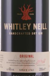 Whitley Neill Handcrafted Dry Gin - джин Уитли Нейл Крафтовый Сухой 0.2 л