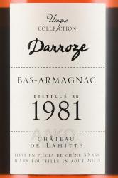 Bas-Armagnac Darroze Unique Collection - арманьяк Баз-Арманьяк Дарроз Уник Коллексьон 1981 года 0.7 л п/у дерево