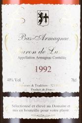 Baron de Lustrac 1992 - арманьяк Барон Де Люстрак 1992 года 0.7 л этикетка