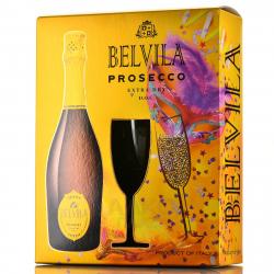 Belvila Prosecco DOC Spumante Extra Dry Villa Degli Olmi - вино игристое Белвила Просекко Спуманте Экстра Драй 0.75 л белое сухое в п/у с 2-мя бокалами