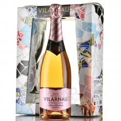 Vilarnau Brut Reserva Rose Delicat Cava DO - вино игристое Кава Виларнау Брют Розе Деликат Резерва 0.75 л брют розовое в п/у с 2-мя бокалами