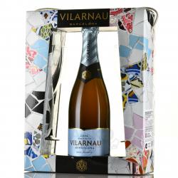 Cava Vilarnau Brut Reserva DO - вино игристое Кава Виларнау Брют Резерва ДО 0.75 л белое брют в п/у с 2-мя бокалами