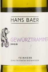 вино Ханс Баер Гевюрцтраминер 0.75 л белое полусладкое этикетка