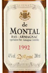 Armagnac de Montal Bas Armagnac 1992 - арманьяк де Монталь Ба Арманьяк 1992 год 0.2 л в д/у