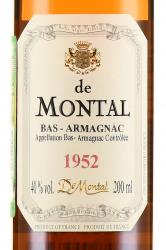 Armagnac de Montal Bas Armagnac 1952 - арманьяк де Монталь Ба Арманьяк 1952 год 0.2 л в д/у