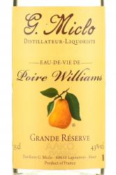 Eau-de-vie de Poire Williams Grande Reserve Distillerie G. Miclo - ликер О-де-ви де Пуаре Вилльямс Гранд Резерв груша 0.35 л в п/у