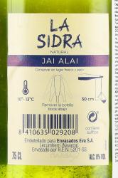 сидр La Sidra natural Jai Alai 0.75 л контрэтикетка