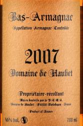 Armagnac Bas Armagnac Domaine de Haubet - арманьяк Домен де Обе 2007 год 0.7 л