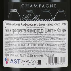 Gallimard Cuvee Amphoressence Brut Nature-Zero Dosage - шампанское Галлимар Кюве Амфорессанс Брют Натюр Зеро Дозаж 0.75 л белое экстра брют