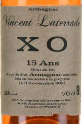 Vincent Laterrade АОС Armagnac XO 15 Ans brut de fut - Винсент Латеррад АОС Арманьяк ХО 15 лет брют де фют 0.7 л в п/у