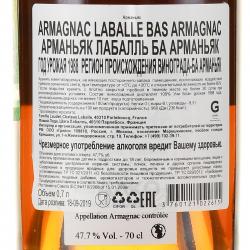 Laballe Bas Armagnac 1988 - арманьяк Лабалль Ба Арманьяк 1988 год 0.7 л в п/у