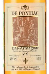 Bas Armagnac De Pontiac VS - арманьяк Баз Арманьяк де Понтьяк ВС 0.7 л в п/у