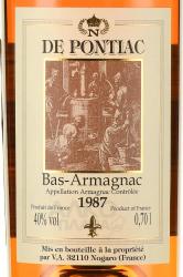 Bas Armagnac De Pontiac 1987 - арманьяк Баз Арманьяк де Понтьяк 1987 год 0.7 л