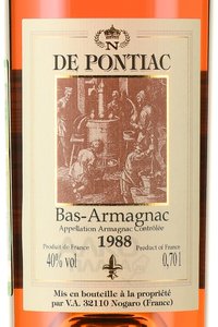 Bas-Armagnac De Pontiac 1988 - арманьяк Баз-Арманьяк де Понтьяк 1988 год 0.7 л в д/у