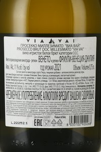 Prosecco Millesimato Via Vai - вино игристое Просекко Миллезимато Виа Вай 0.75 л белое брют