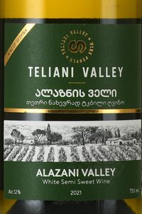 вино Teliani Valley Alazani Valley 0.75 л белое полусладкое этикетка