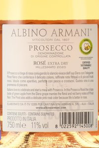 Albino Armani Prosecco Rose - вино игристое Альбино Армани Просекко Розе 0.75 л брют розовое