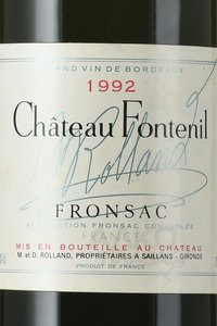 вино Шато Фонтёниль Роллан 0.75 л красное сухое 1992 год этикетка