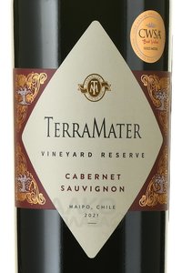 TerraMater Cabernet Sauvignon Vineyard Reserve - вино Терраматер Каберне Совиньон Виньярд Резерв 0.75 л красное сухое