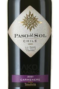 TerraMater Paso Del Sol Carmenere - вино Терраматер Пасо Дель Соль Карменер 0.75 л красное сухое
