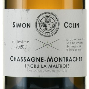 Simon Colin Chassagne-Montrachet 1-er Cru La Maltroie - вино Шассань-Монраше Премье Крю Симон Колин Ля Мальтруа 0.75 л белое сухое