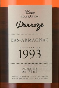 Bas-Armagnac Darroze Unique Collection - арманьяк Баз-Арманьяк Дарроз Уник Коллексьон 1993 года 0.7 л п/у дерево