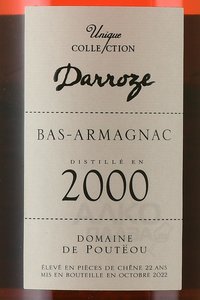 Bas-Armagnac Darroze Unique Collection - арманьяк Баз-Арманьяк Дарроз Уник Коллексьон 2000 года 0.7 л п/у
