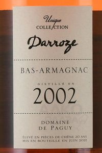 Bas-Armagnac Darroze Unique Collection - арманьяк Баз-Арманьяк Дарроз Уник Коллексьон 2002 года 0.7 л в д/у