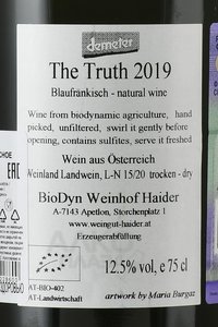 вино БиоДин Вайнхоф Хайдер Зе Труф 0.75 л красное сухое контрэтикетка