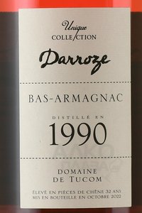 Bas-Armagnac Darroze Unique Collection - арманьяк Баз-Арманьяк Дарроз Уник Коллексьон 1990 год 0.7 л в д/у