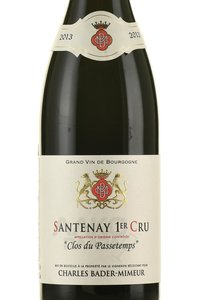 Domaine Bader Mimeur Santenay 1er Cru Clos du Passetemps - вино Домэн Бадер Мимер Сантенэ Премье Крю Дю Пэсстом 0.75 л красное сухое