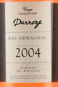 Bas-Armagnac Darroze Unique Collection 2004 - арманьяк Баз-Арманьяк Дарроз Уник Коллексьон 2004 год 0.7 л в д/у