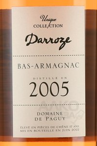 Bas-Armagnac Darroze Unique Collection 2005 - арманьяк Баз-Арманьяк Дарроз Уник Коллексьон 2005 год 0.7 л в д/у