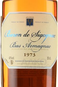 Baron de Sigognac 1973 - арманьяк Барон де Сигоньяк 1973 год 0.35 л в д/у