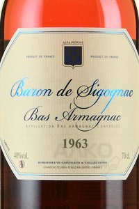 Baron de Sigognac 1963 - арманьяк Барон де Сигоньяк 1963 год 0.7 л в д/у