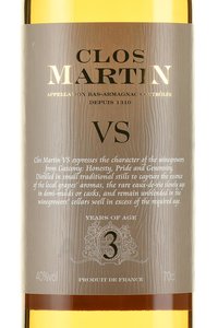 Clos Martin AOC Bas-Armagnac VS 3 years old - арманьяк Кло Мартен АОС Бас-Арманьяк В.С. выдержка 3 года 0.7 л