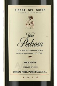 Vina Pedrosa Gran Reserva Ribera del Duero - вино Винья Педроса Гран Резерва Рибера Дель Дуэро 2018 год 0.75 л красное сухое