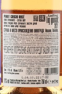 Pinot Grigio Rose Spumante Extra Dry - вино игристое Пино Гриджо Розе Спуманте Экстра Драй 0.75 л розовое брют