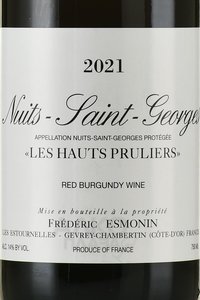 Frederic Esmonin Nuits Saint Georges Les Hauts Pruliers - вино Фредерик Эсмонин Нюи-Сен-Жорж Ле О Прюлье 0.75 л красное сухое